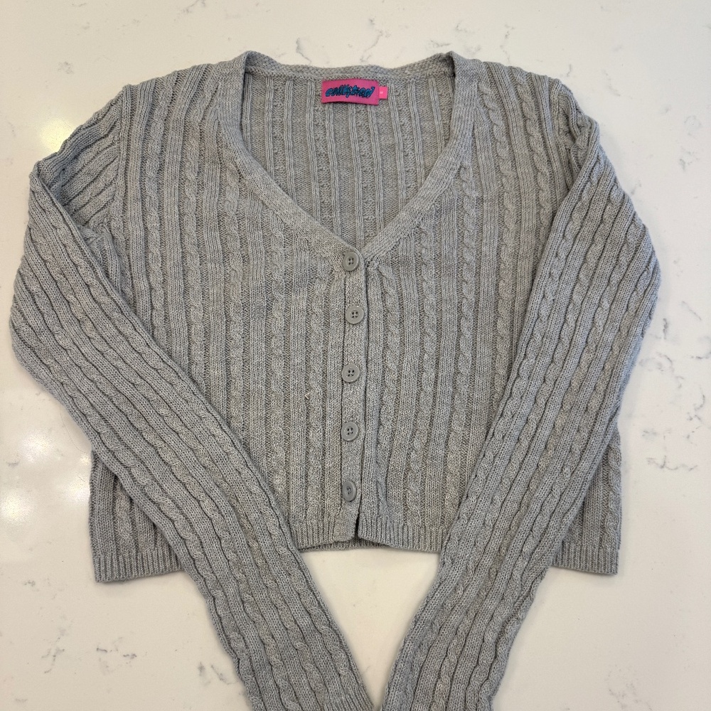 edikted Gray Cableknit Cardigan